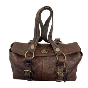 90s Vintage Coach Handbag Purse-Brown Leather Turnkey Lock Purse-Vintage Women